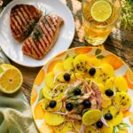 Ropogós lazac grillezett burgonya salátával